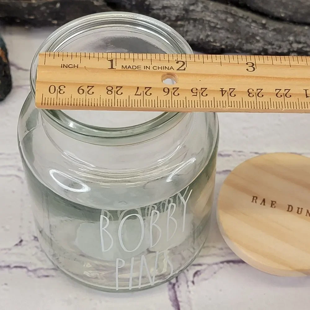 Rae Dunn BOBBY PINS Glass Jar Storage Container with Wooden Lid